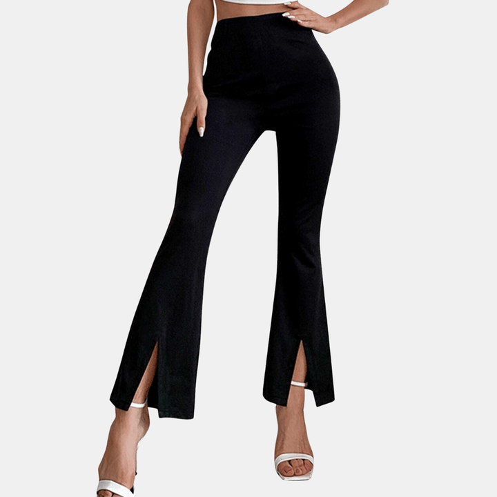 Women's High-Waisted Flare Trousers with Front Slit