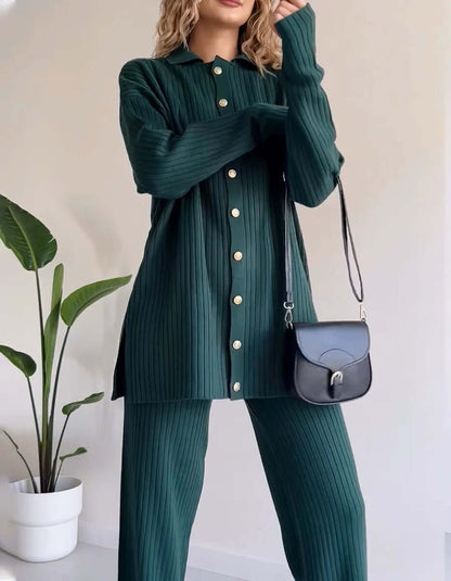 Women's Ribbed Knit Cardigan & Pants Set