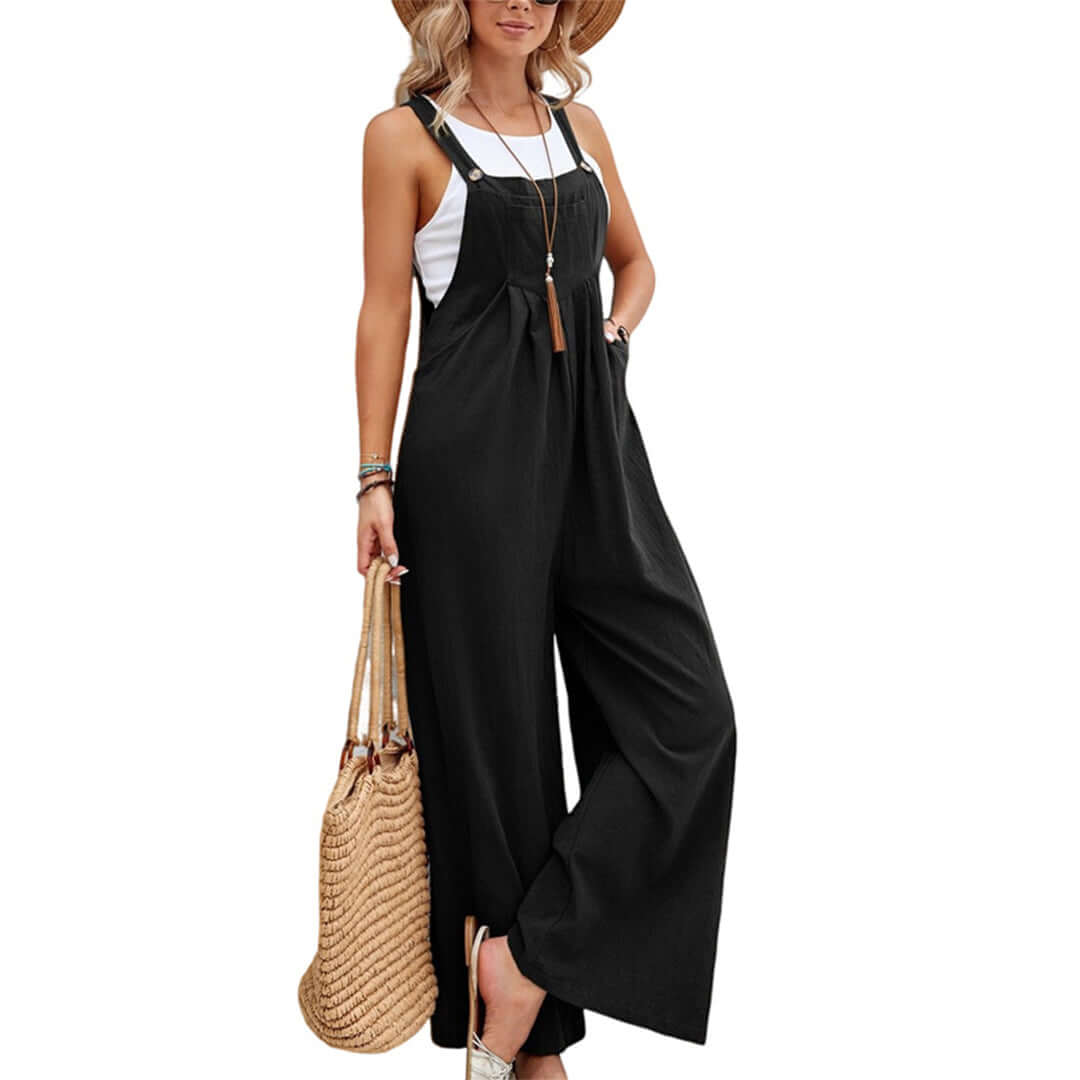Lightweight Linen-Cotton Sleeveless Wide-Leg Jumpsuit