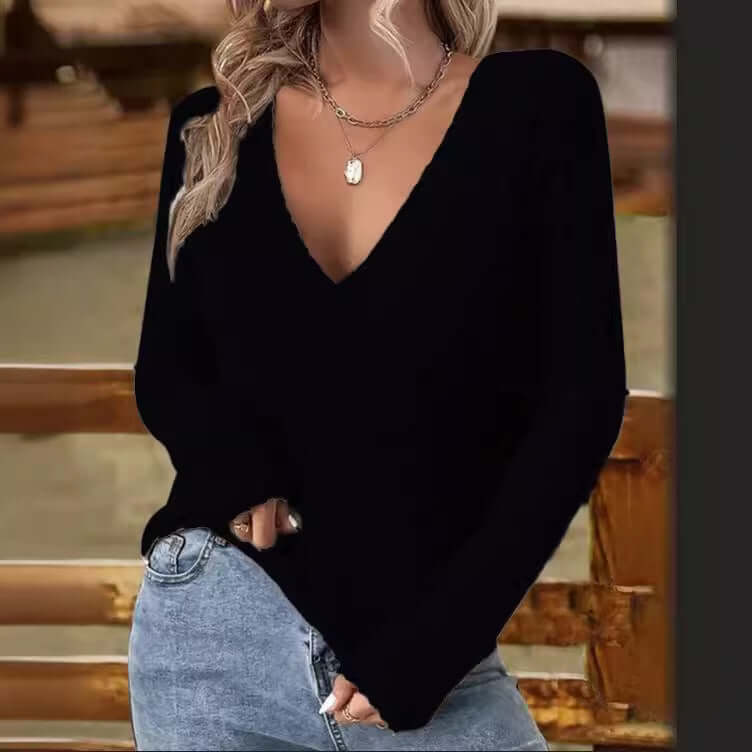 Women's Ribbed Wrap V-Neck Sweater