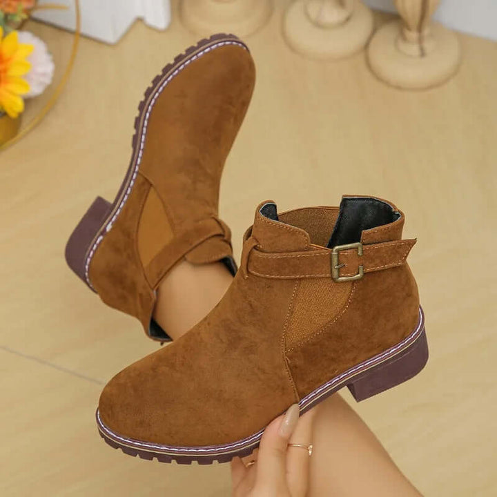 Women's Casual Outdoor Mid-Heel Boots with Buckle