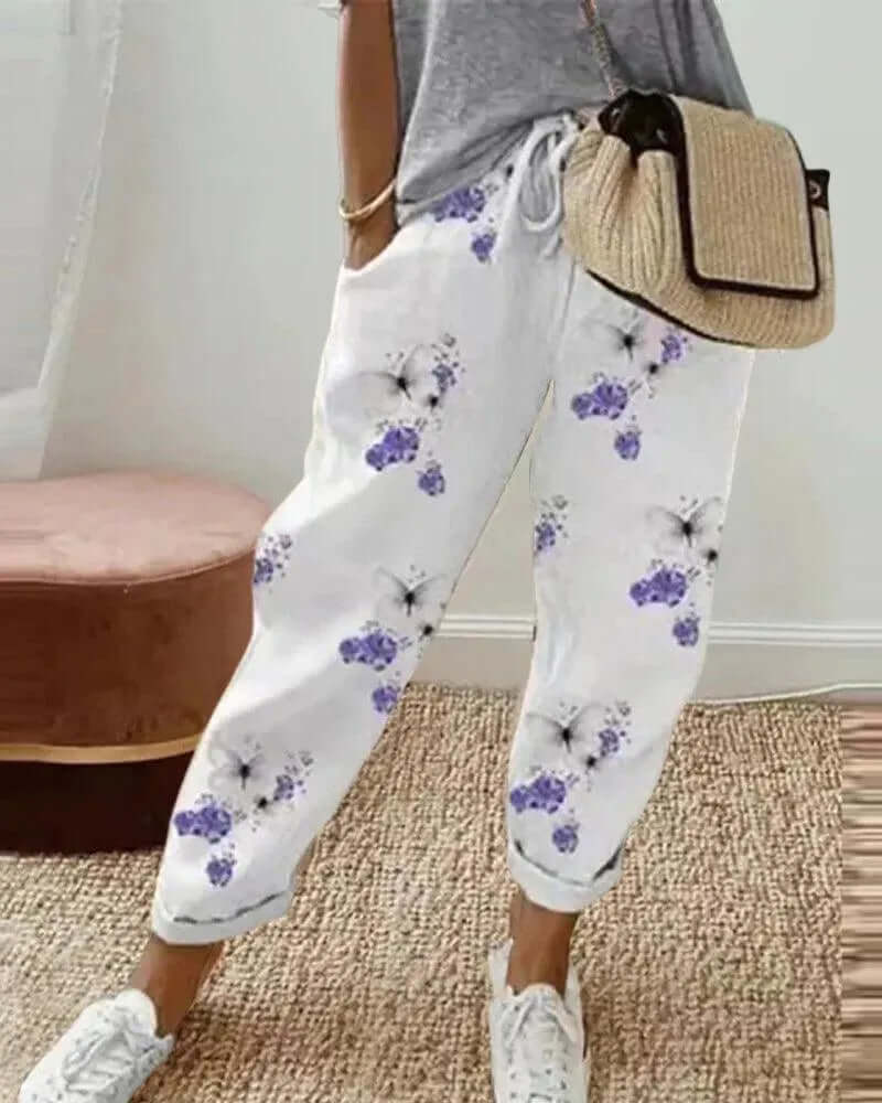 Women's Striped Linen-Blend Casual Trousers