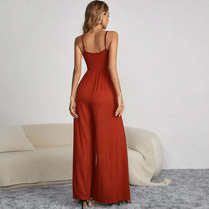 Women's Wide Leg Button Front Jumpsuit