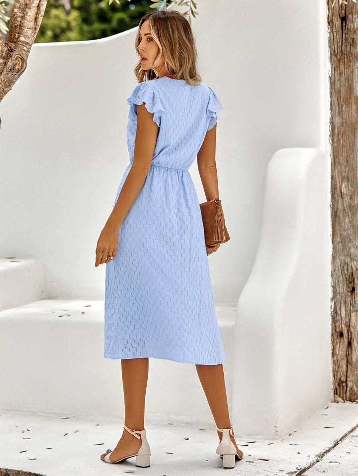 Women's Flowy V-Neck Ruffled Midi Dress