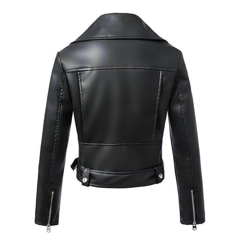 Women's Faux Leather Biker Jacket with Belt