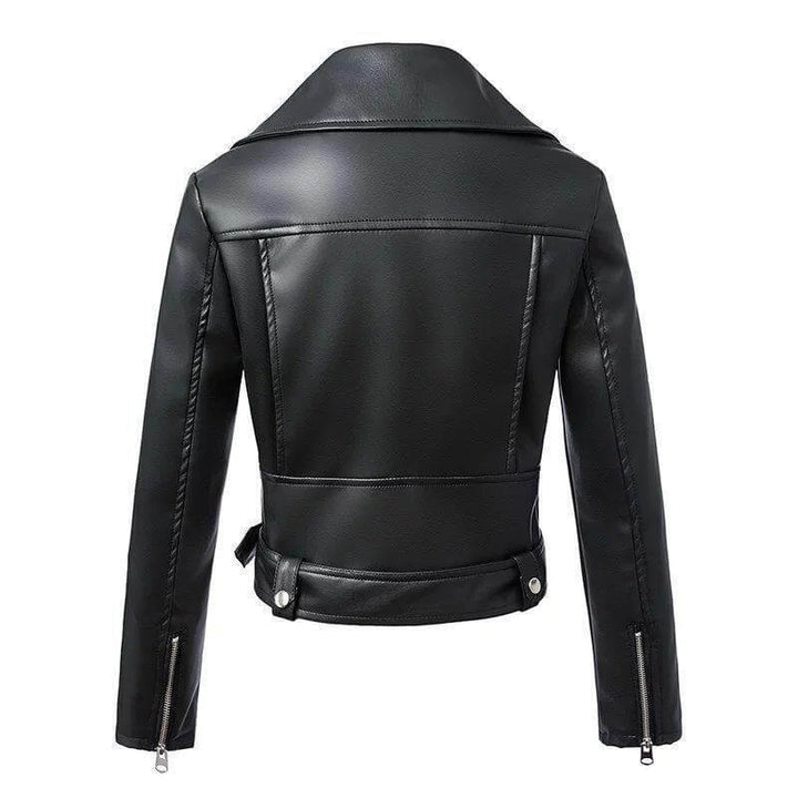Women's Faux Leather Biker Jacket with Belt