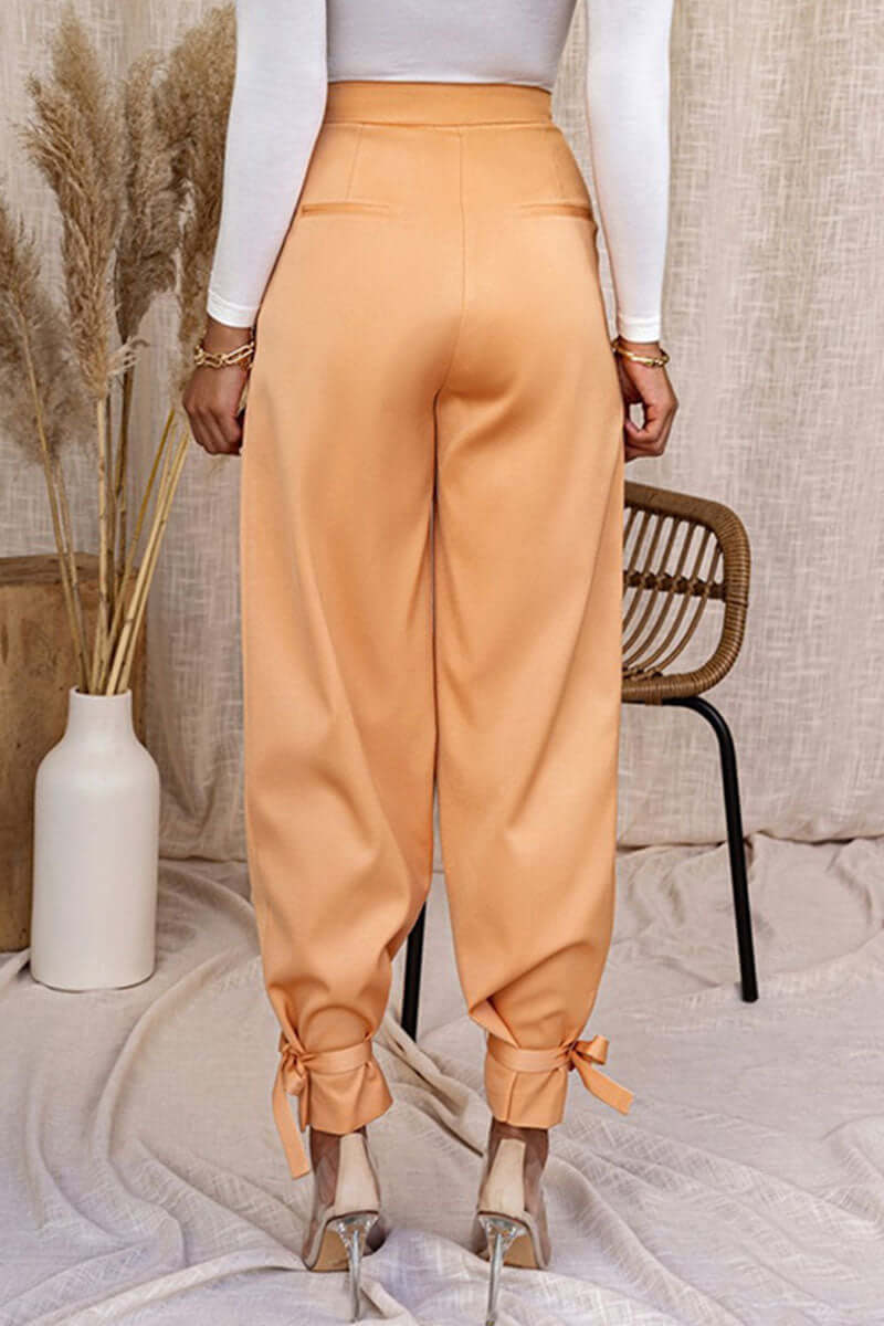 Women's High-Waisted Tapered Trousers with Ankle Tie