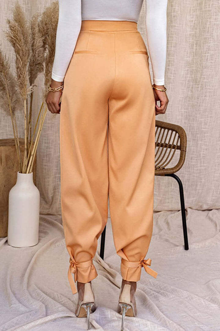 Women's High-Waisted Tapered Trousers with Ankle Tie