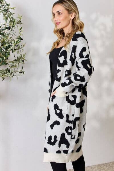 Women's Leopard Print Longline Knitted Cardigan