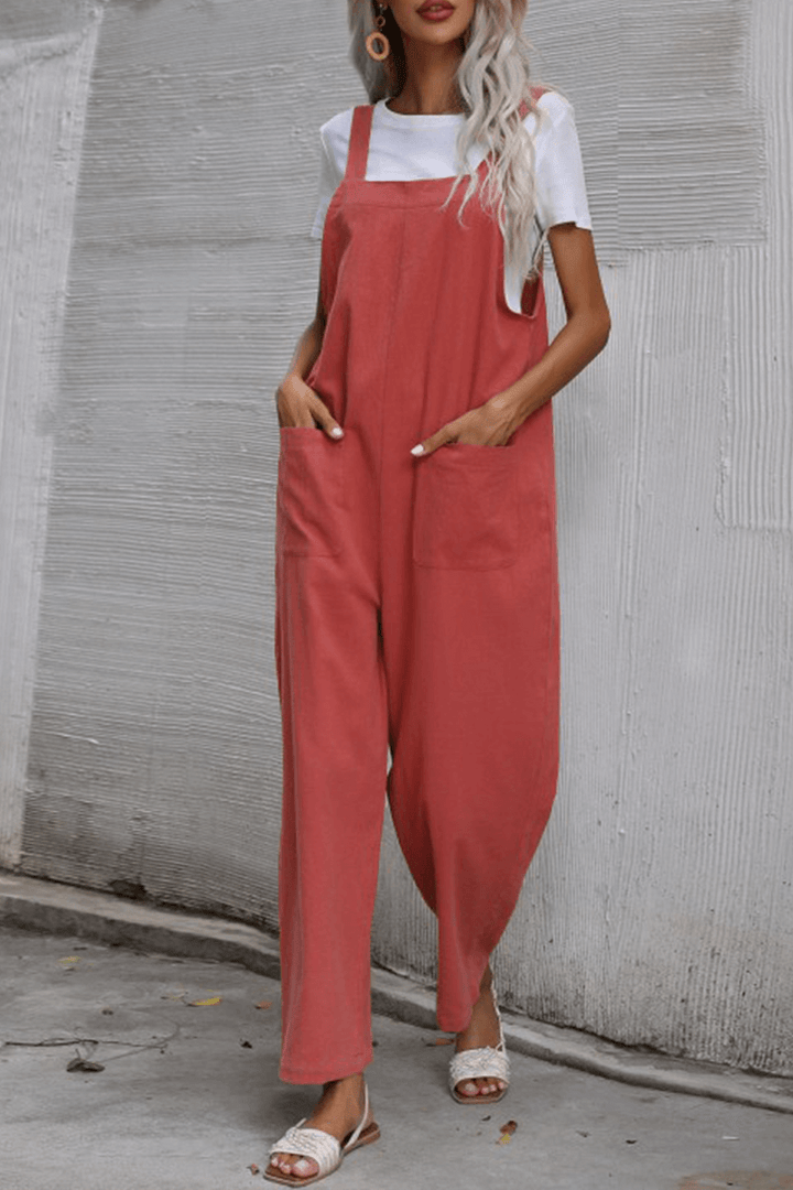 Women's Casual Straight Leg Jumpsuit with Pockets