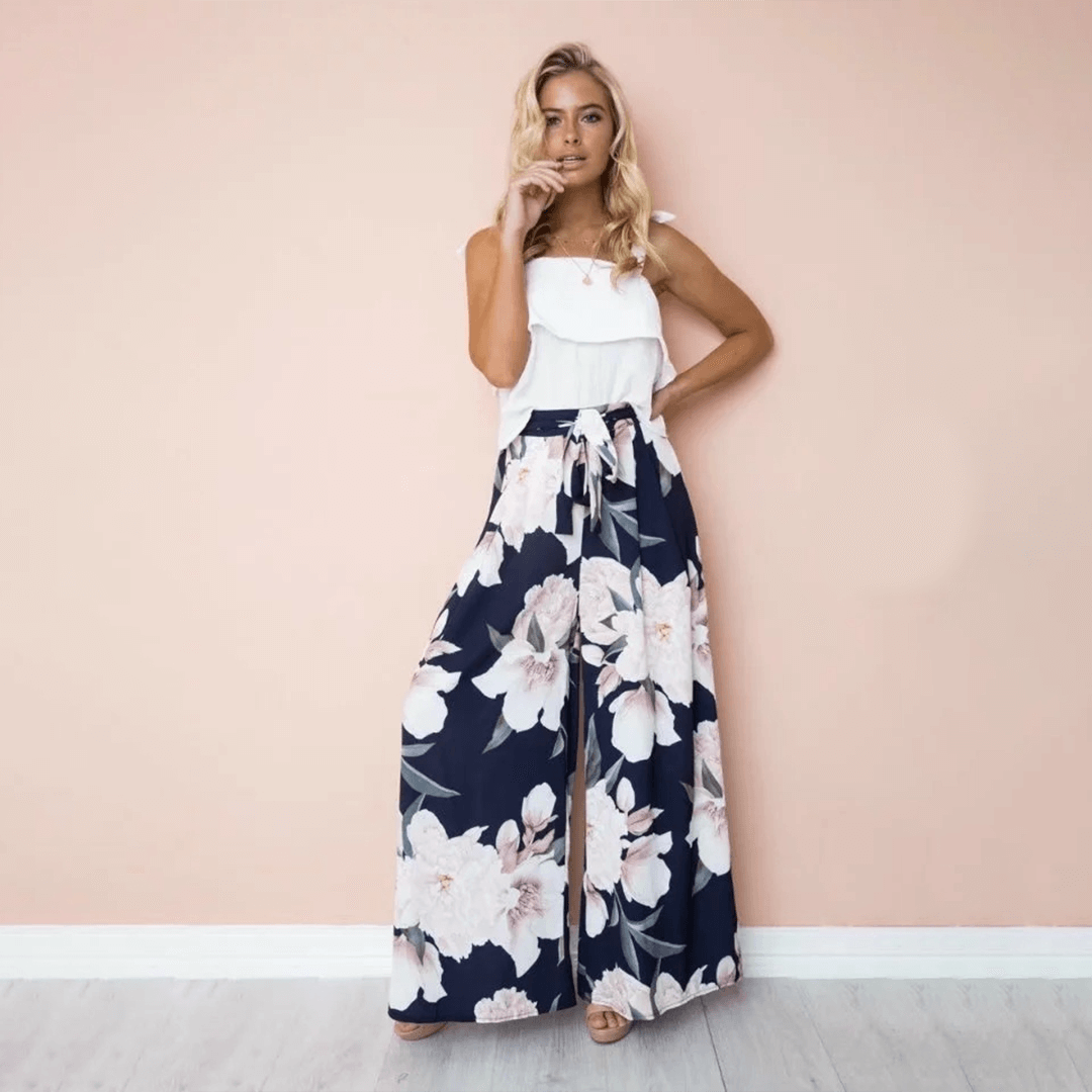 Women's High Waist Floral Print Trousers