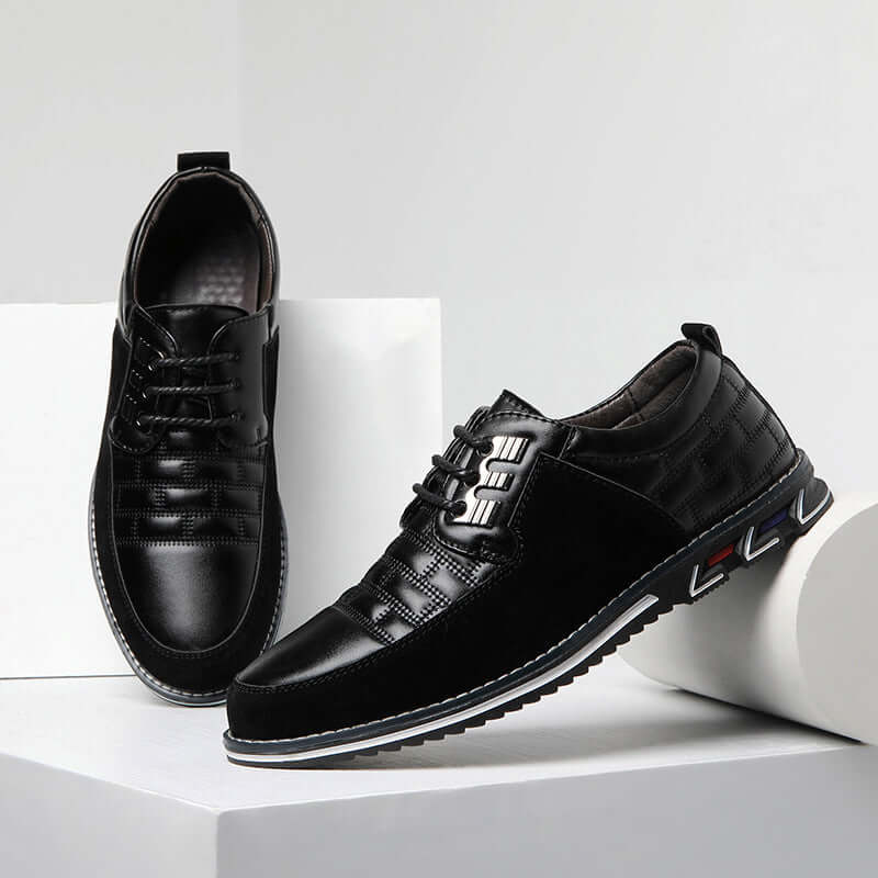 Men's Leather Checked Lace-Up Shoes