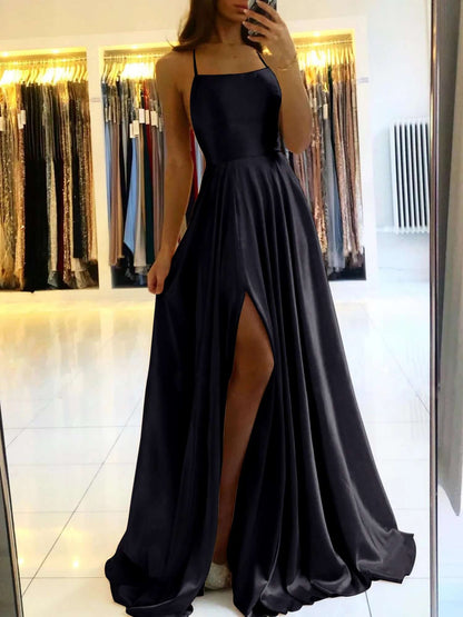 Women's Satin Evening Gown with High Slit