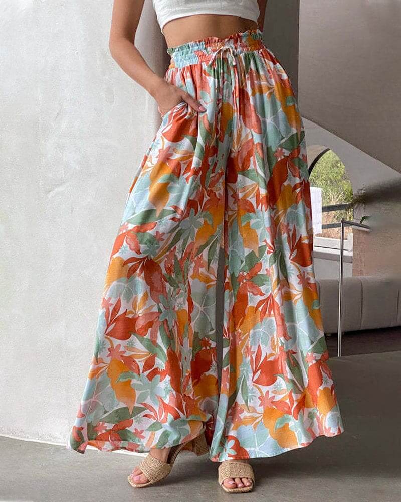 Women's Floral Wide-Leg Casual Trousers