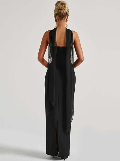 Strapless Evening Dress with Scarf - Floor-Length