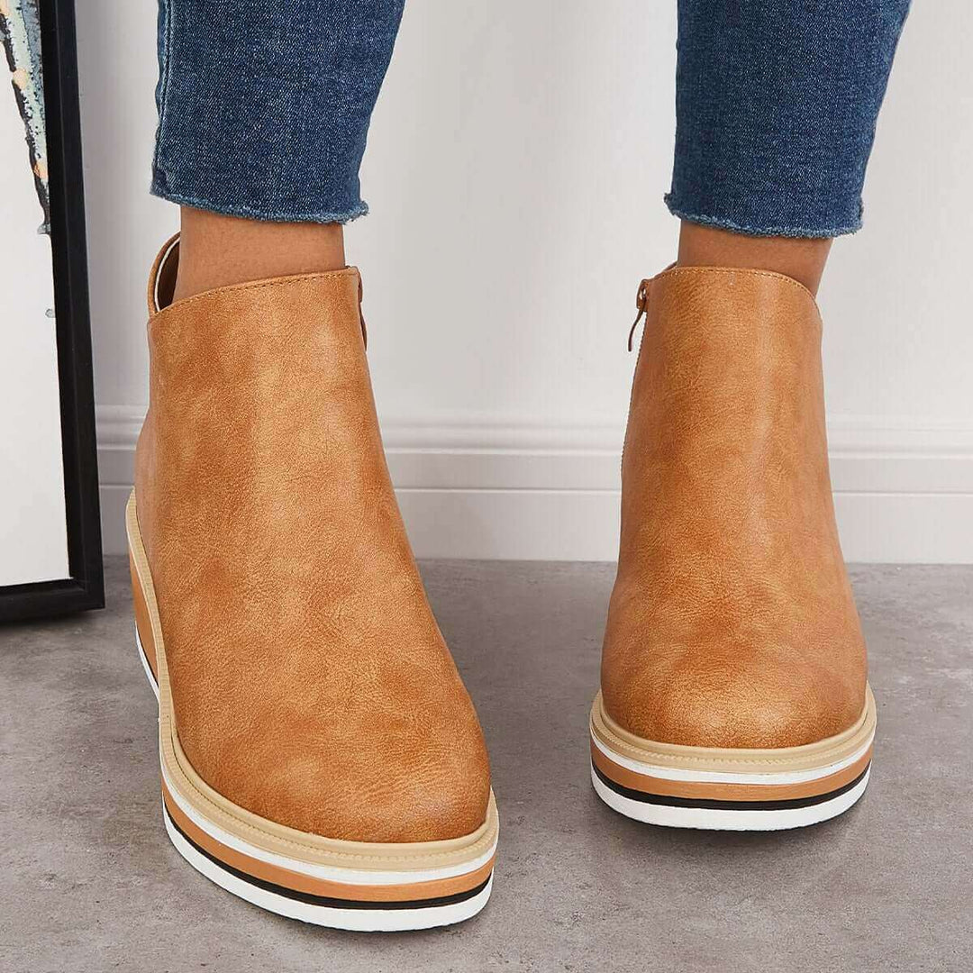 Women's Platform Ankle Boots with Zip
