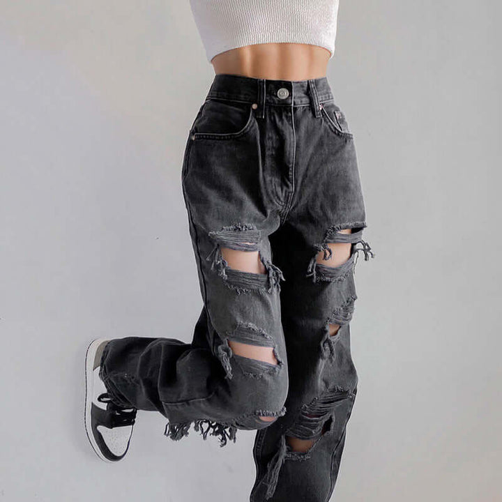 Women's Ripped Raw Hem Jeans