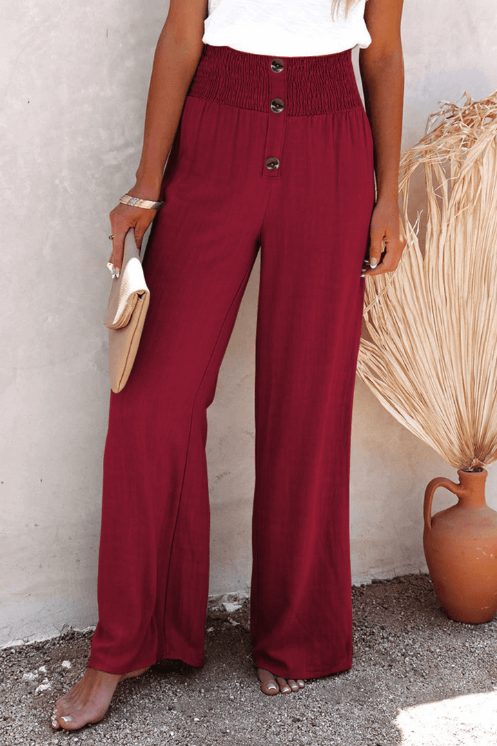 Women's Wide Leg Trousers with Button Closure