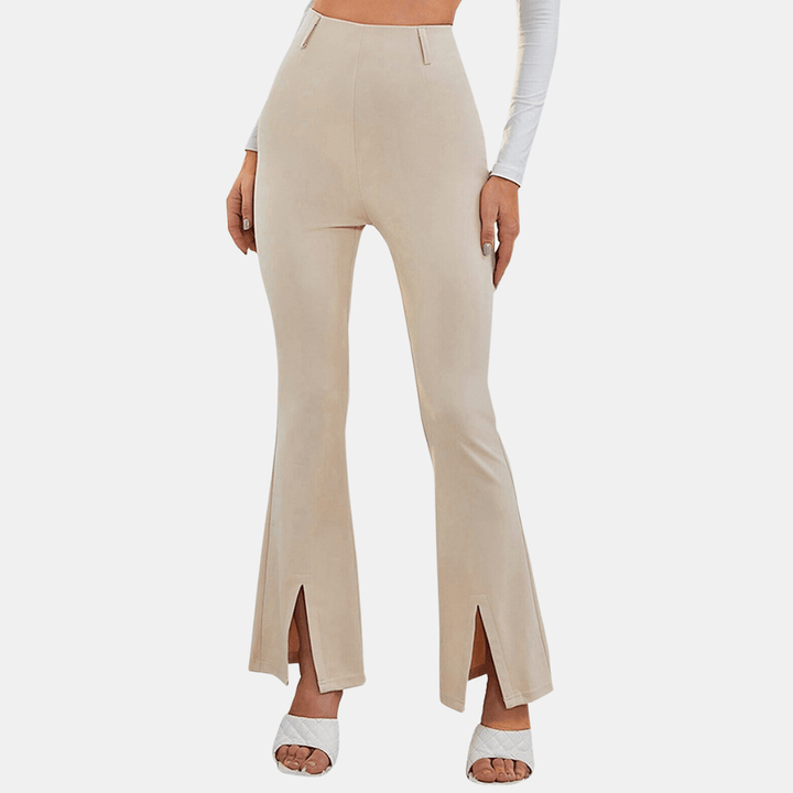 Women's High-Waisted Flare Trousers with Front Slit