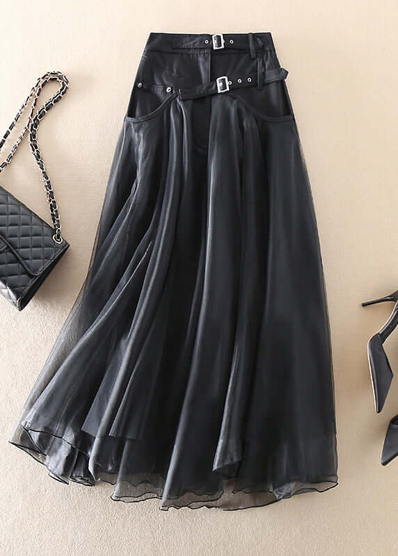 Women's High Waist Long Mesh Skirt