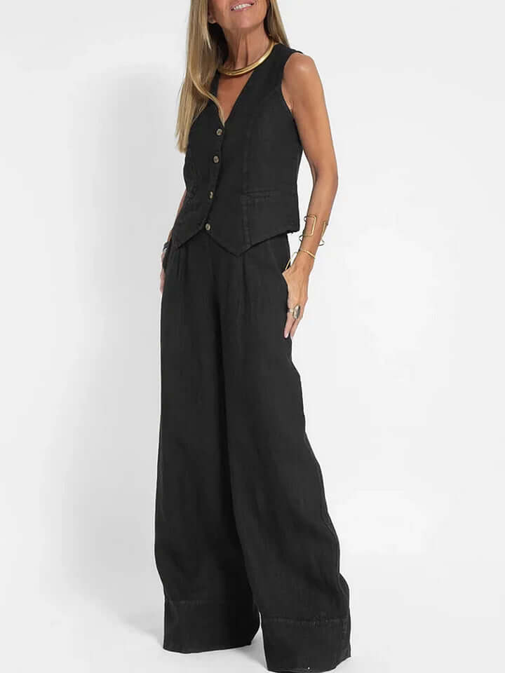 Women's Linen Two-Piece Vest Set