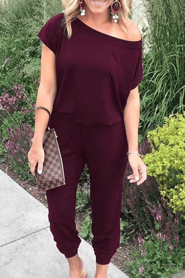 Women's Casual Loose Asymmetric Neck Jumpsuit