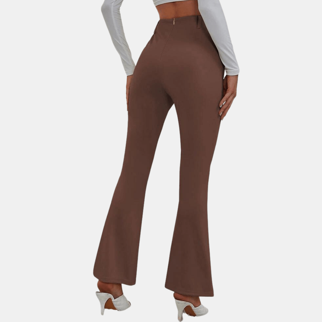 Women's High-Waisted Flare Trousers with Front Slit