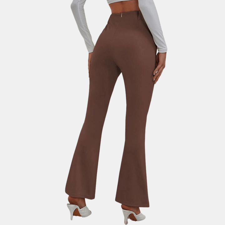 Women's High-Waisted Flare Trousers with Front Slit
