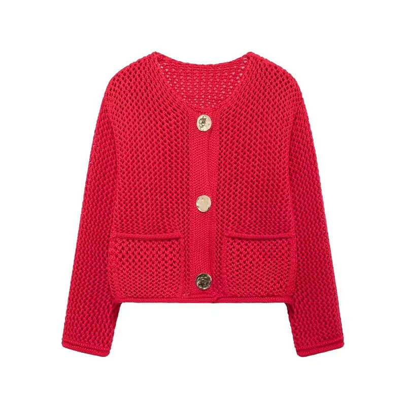 Women's Mesh Knit Cardigan with Pockets