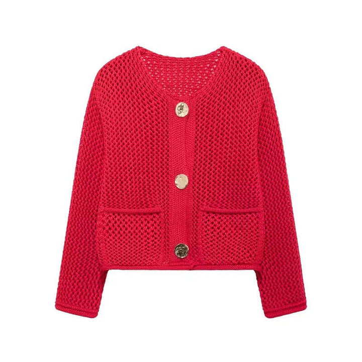 Women's Mesh Knit Cardigan with Pockets