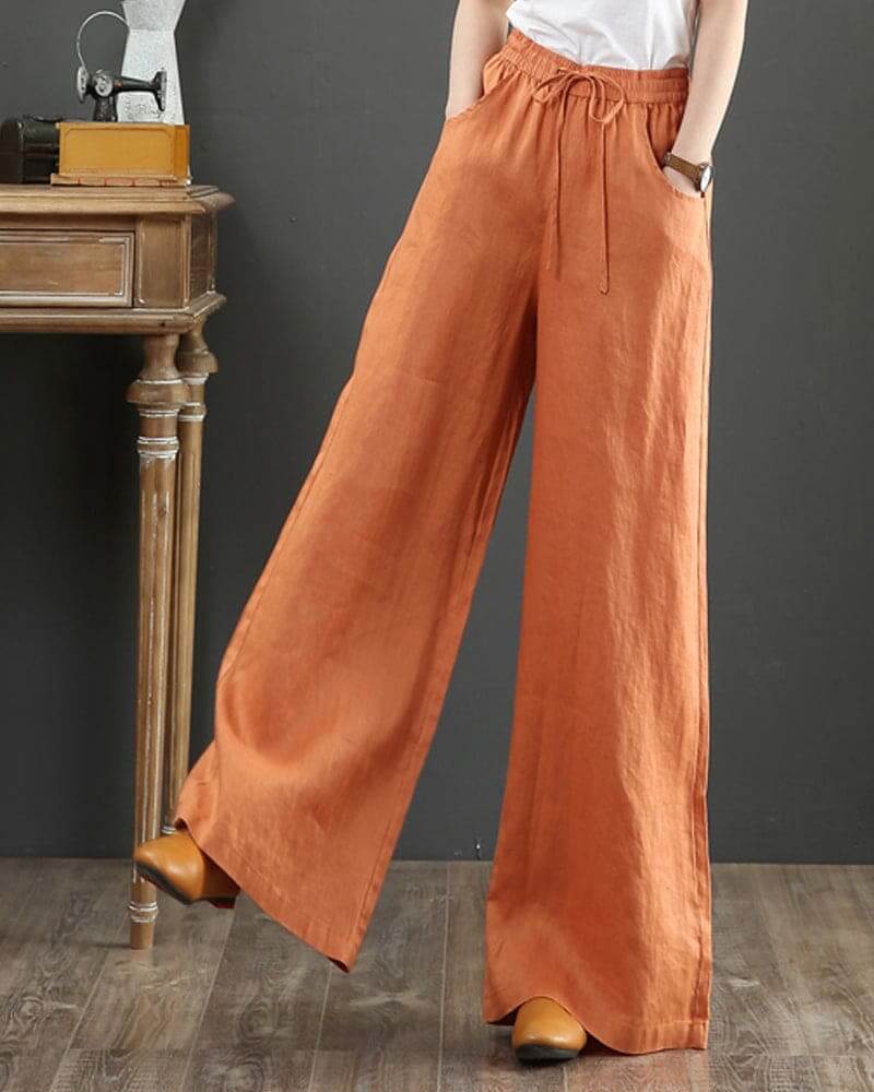 Women's Wide Leg Drawstring Casual Trousers