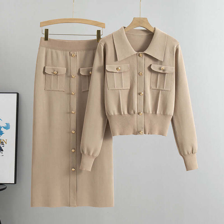 Women's Knit Top & Hip Wrap Skirt Set
