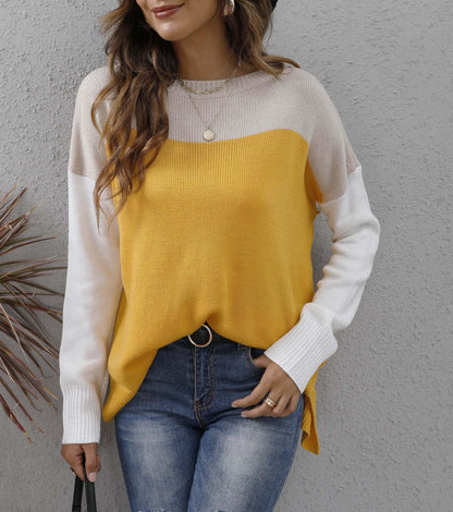 Colour Block Knit Sweater - Women's Relaxed Fit Jumper