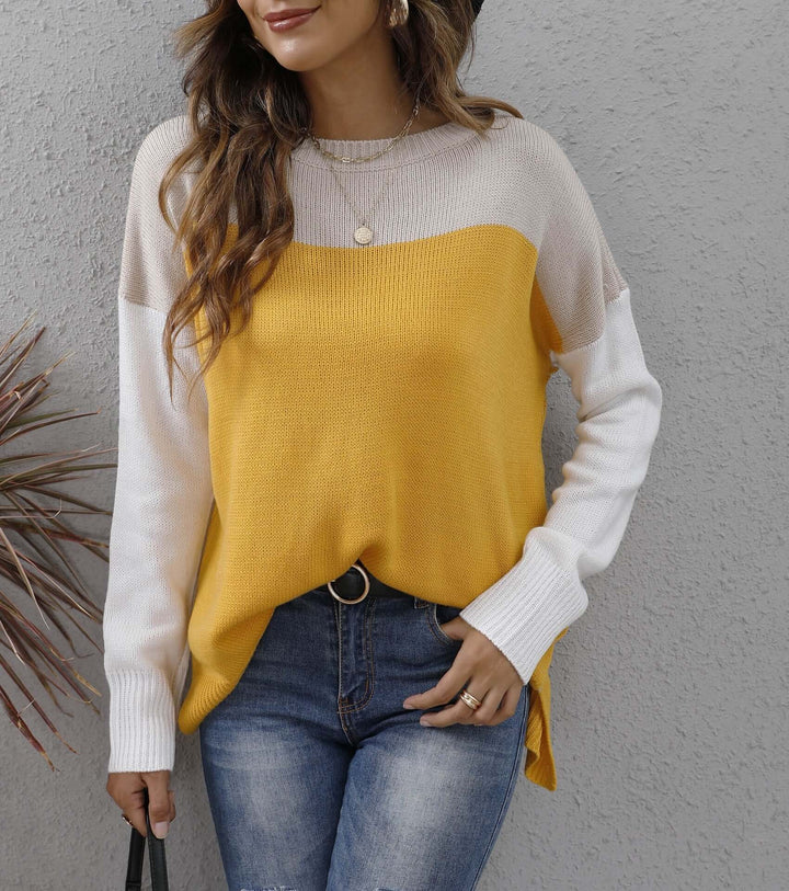 Colour Block Knit Sweater - Women's Relaxed Fit Jumper