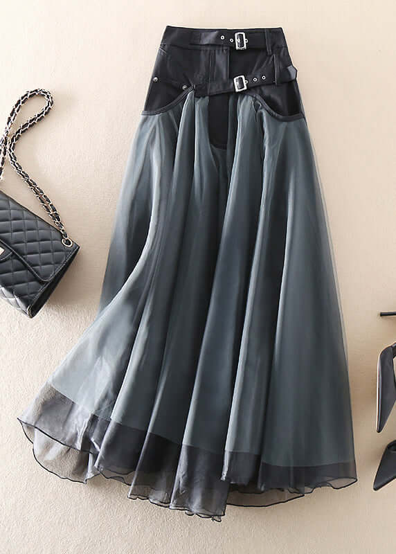 Women's High Waist Long Mesh Skirt