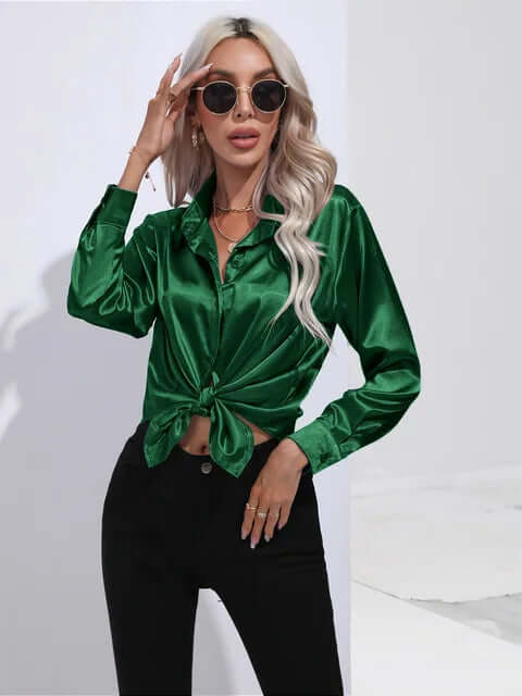 Women's Satin Loose Fit Long Sleeve Blouse