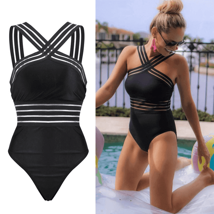 Striped Mesh One-Piece Swimsuit
