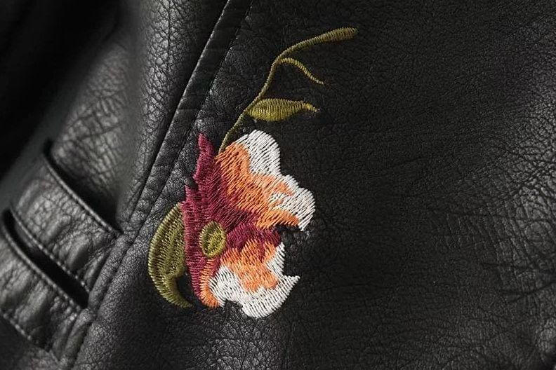 Women's Floral PU Leather Jacket
