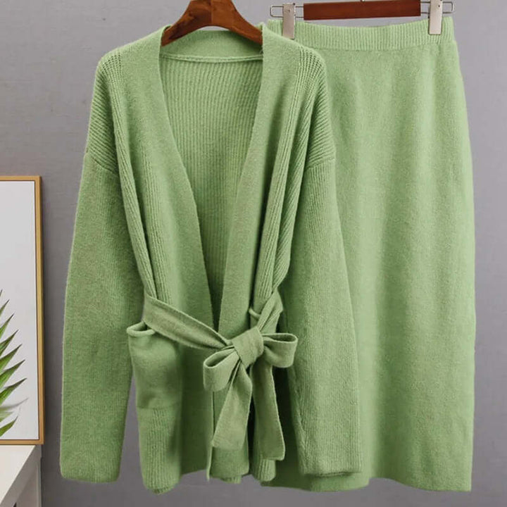 Women's Knitted Cardigan & Midi Skirt Set