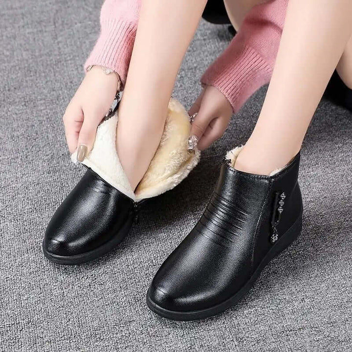 Women's Plush Lined Ankle Boots with Zip & Metallic Detail