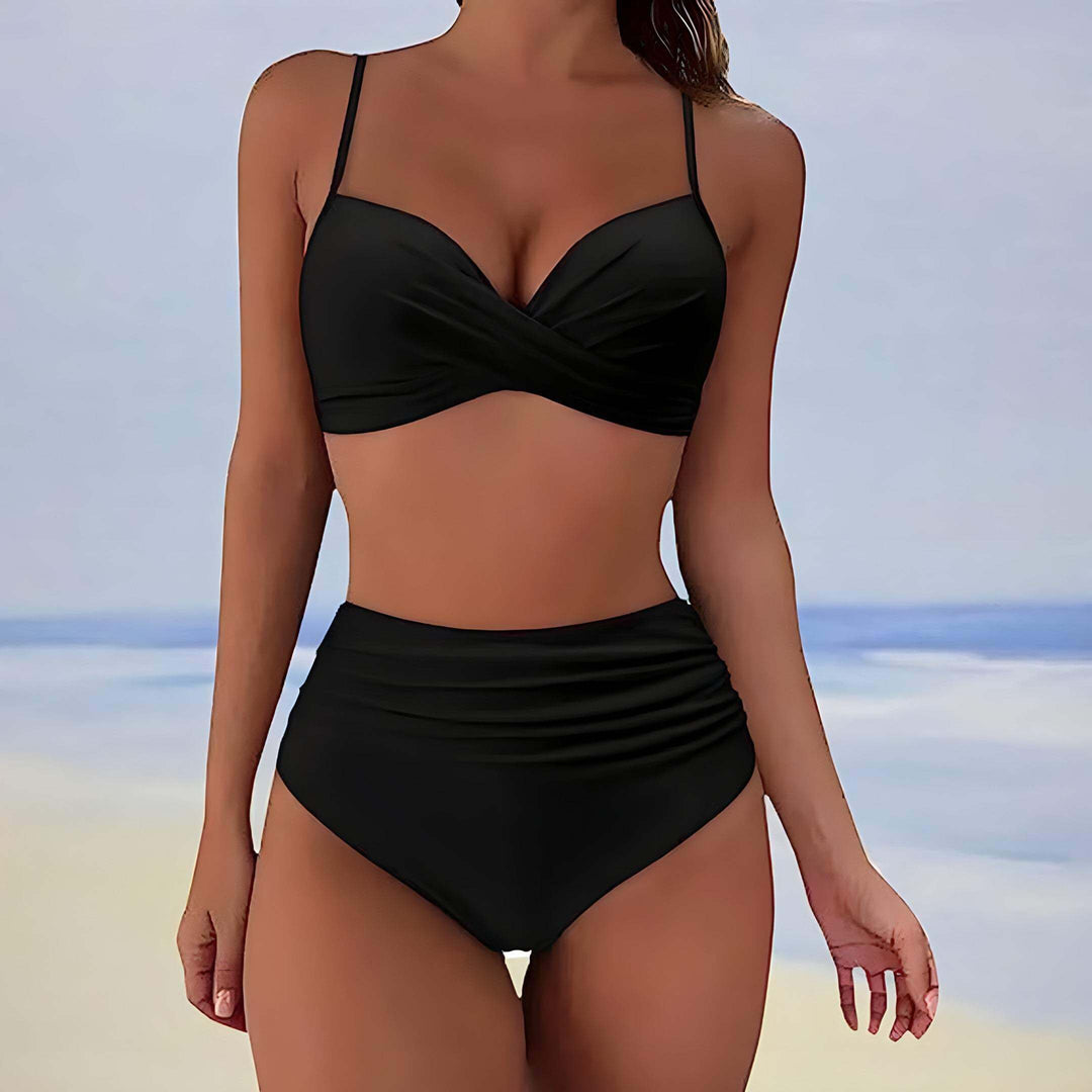 Twist-Front Bikini Set with High-Waisted Bottoms