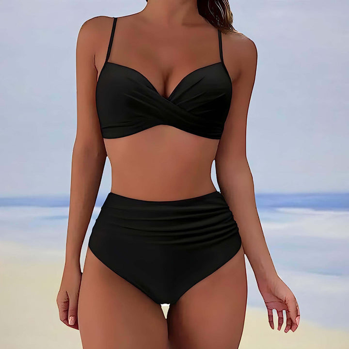 Twist-Front Bikini Set with High-Waisted Bottoms