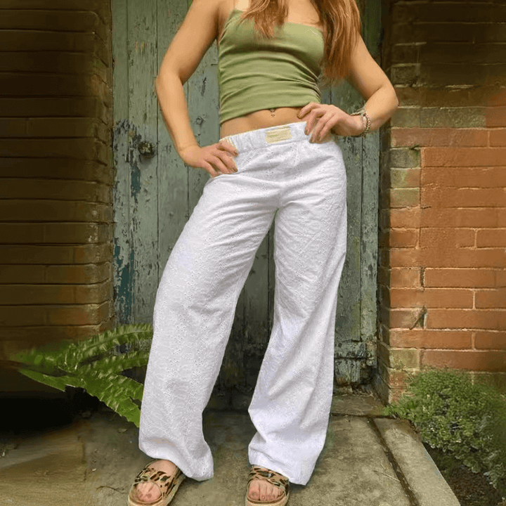 Women's High-Rise Wide-Leg Trousers with Eyelet Detail