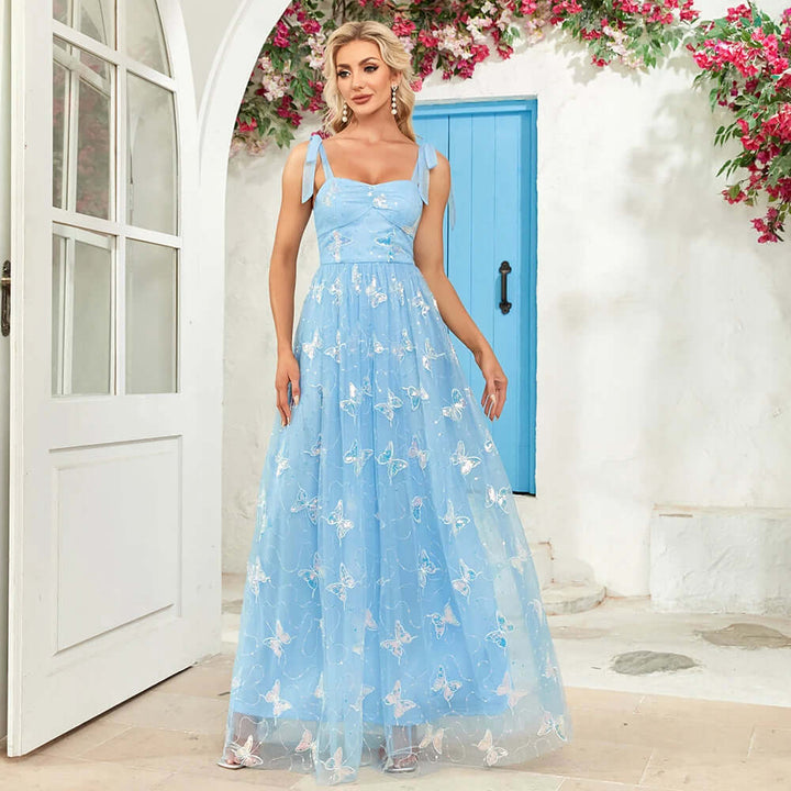 Embroidered A-Line Evening Gown - Women's Formal Dress