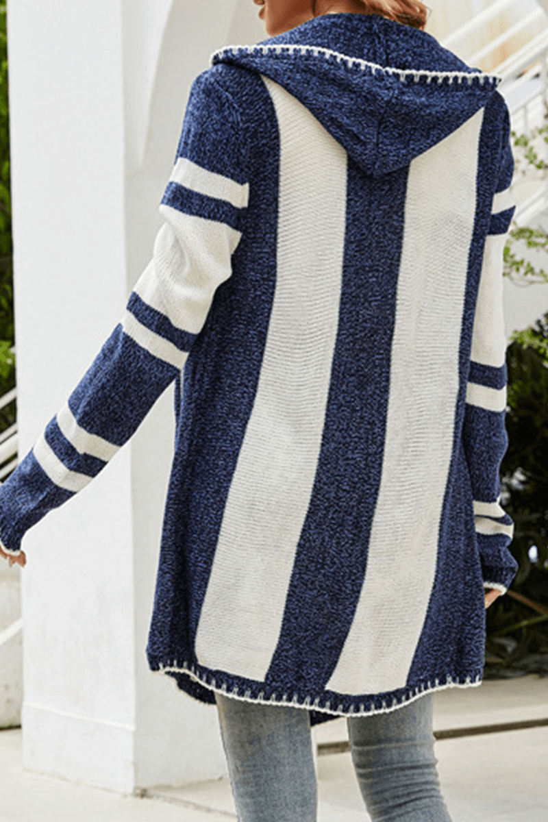 Women's Striped Contrast Hoodie Sweater