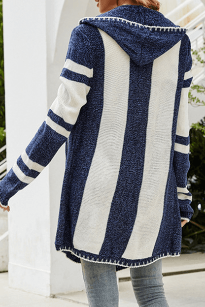 Women's Striped Contrast Hoodie Sweater