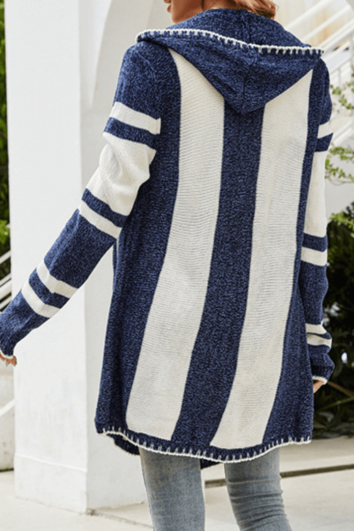 Women's Striped Contrast Hoodie Sweater