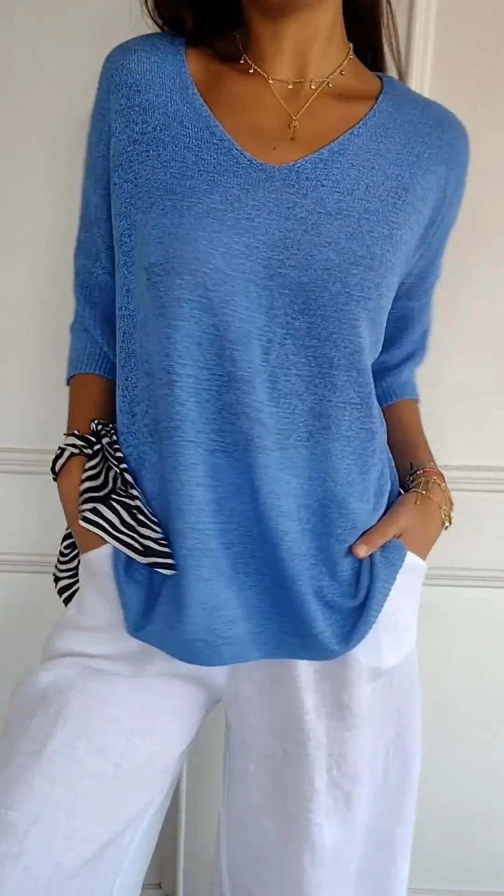 Women's Loose V-Neck Knitted Top