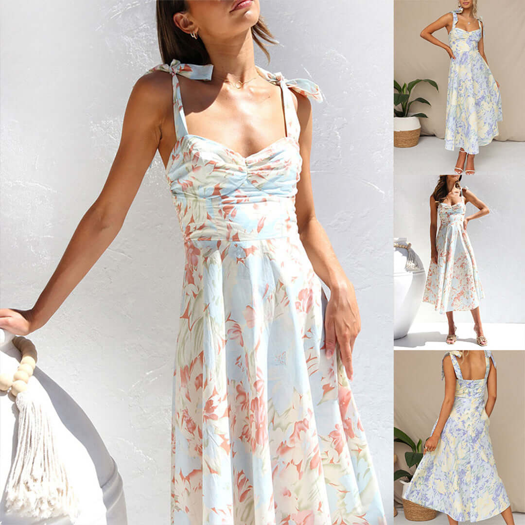 Elegant Floral Midi Dress - Summer Dress