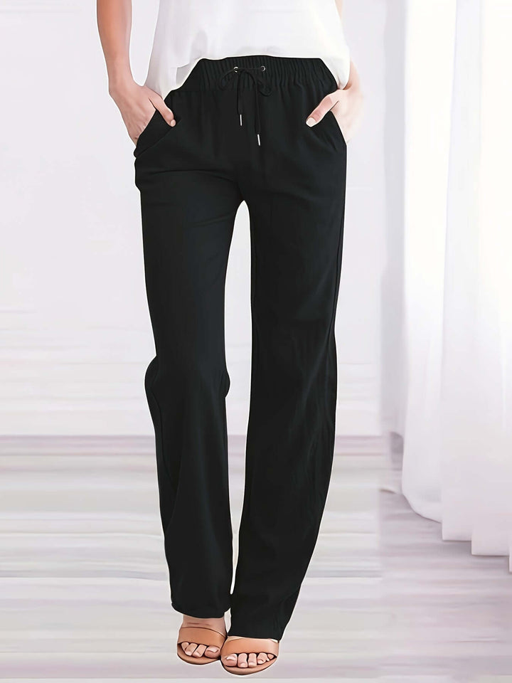 Women's Wide-Leg Drawstring Trousers with Pockets
